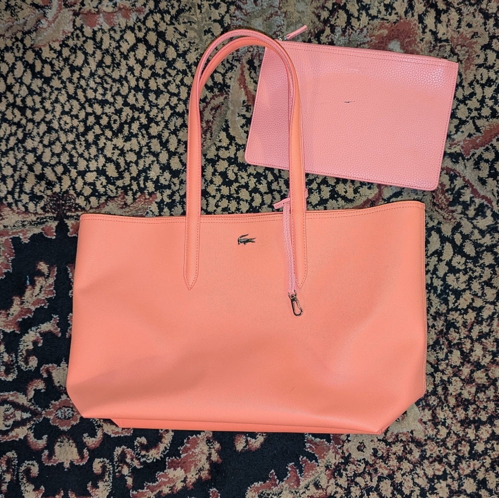 Lacoste Anna Reversible Coral Tote & Pouch - Picture 2 of 6